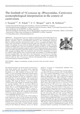 The Forelimb of †Cyonasua Sp. (Procyonidae, Carnivora): Ecomorphological Interpretation in the Context of Carnivorans J