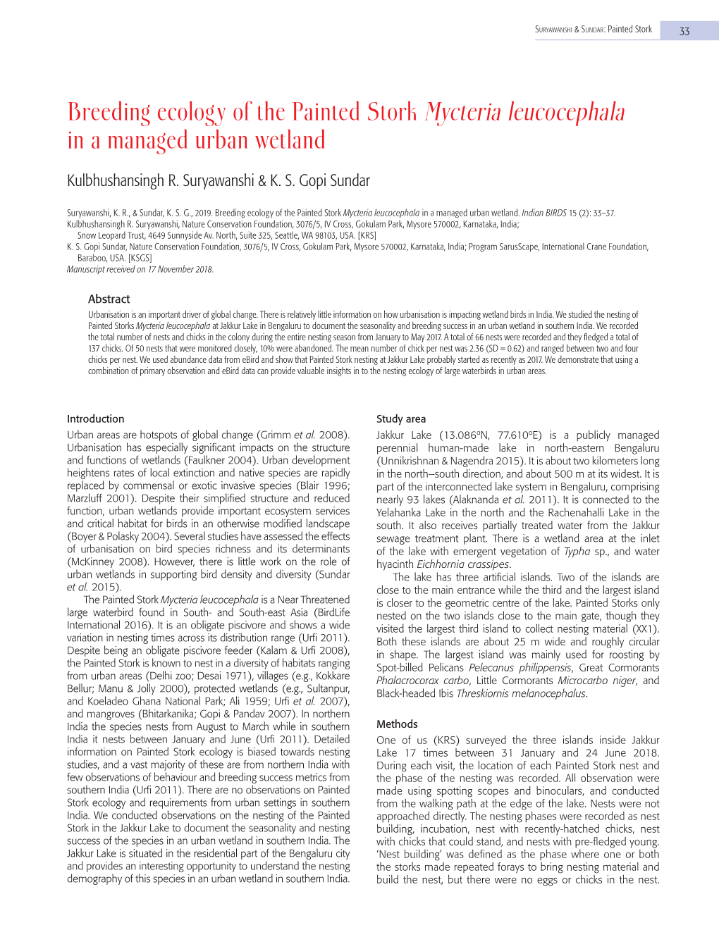 Breeding Ecology of the Painted Stork Mycteria Leucocephala in a Managed Urban Wetland