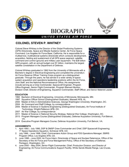 Lieutenant Colonel Steve Whitney Is a Student at the National War College, Ft