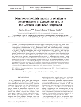 Diarrhetic Shellfish Toxicity in Relation to the Abundance of Dinophysis Spp