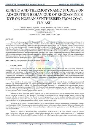 Kinetic and Thermodynamic Studies on Adsorption Behaviour of Rhodamine B Dye on Nosean Synthesised from Coal Fly Ash