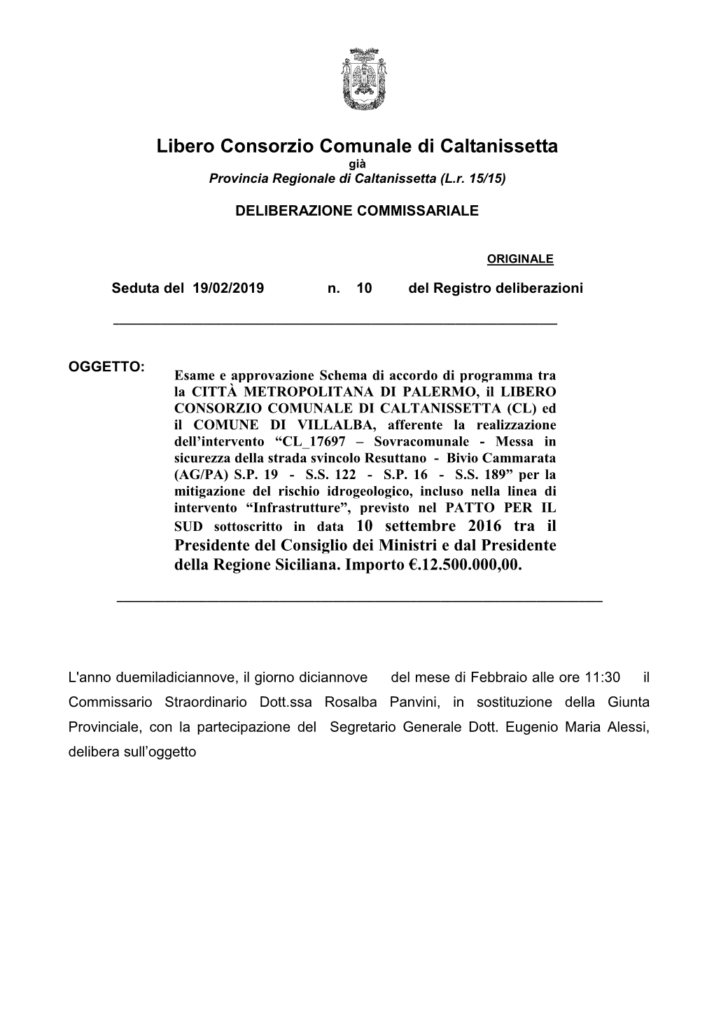 Libero Consorzio Comunale Di Caltanissetta Già Provincia Regionale Di Caltanissetta (L.R