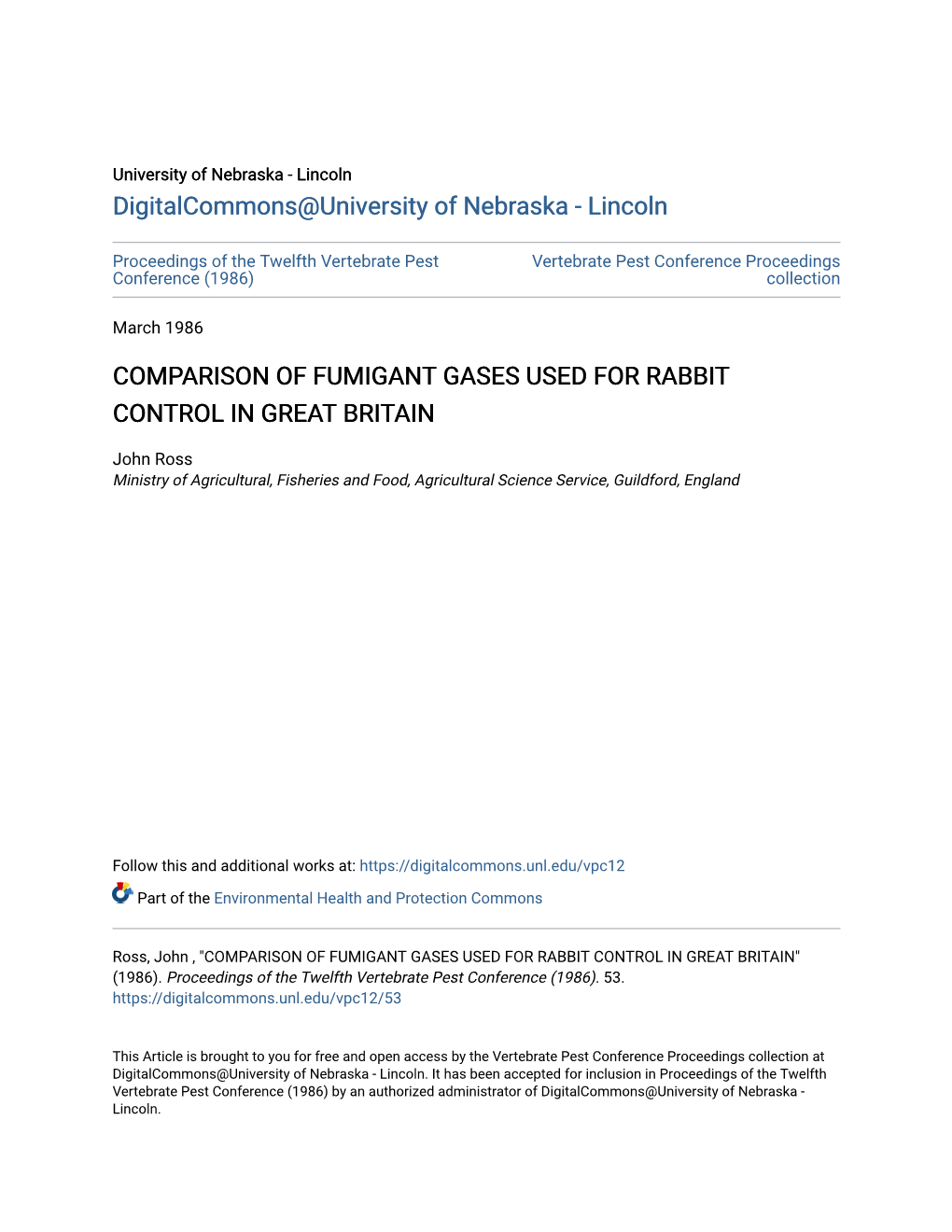 Comparison of Fumigant Gases Used for Rabbit Control in Great Britain