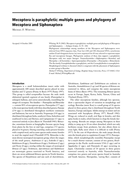 Multiple Genes and Phylogeny of Mecoptera and Siphonaptera