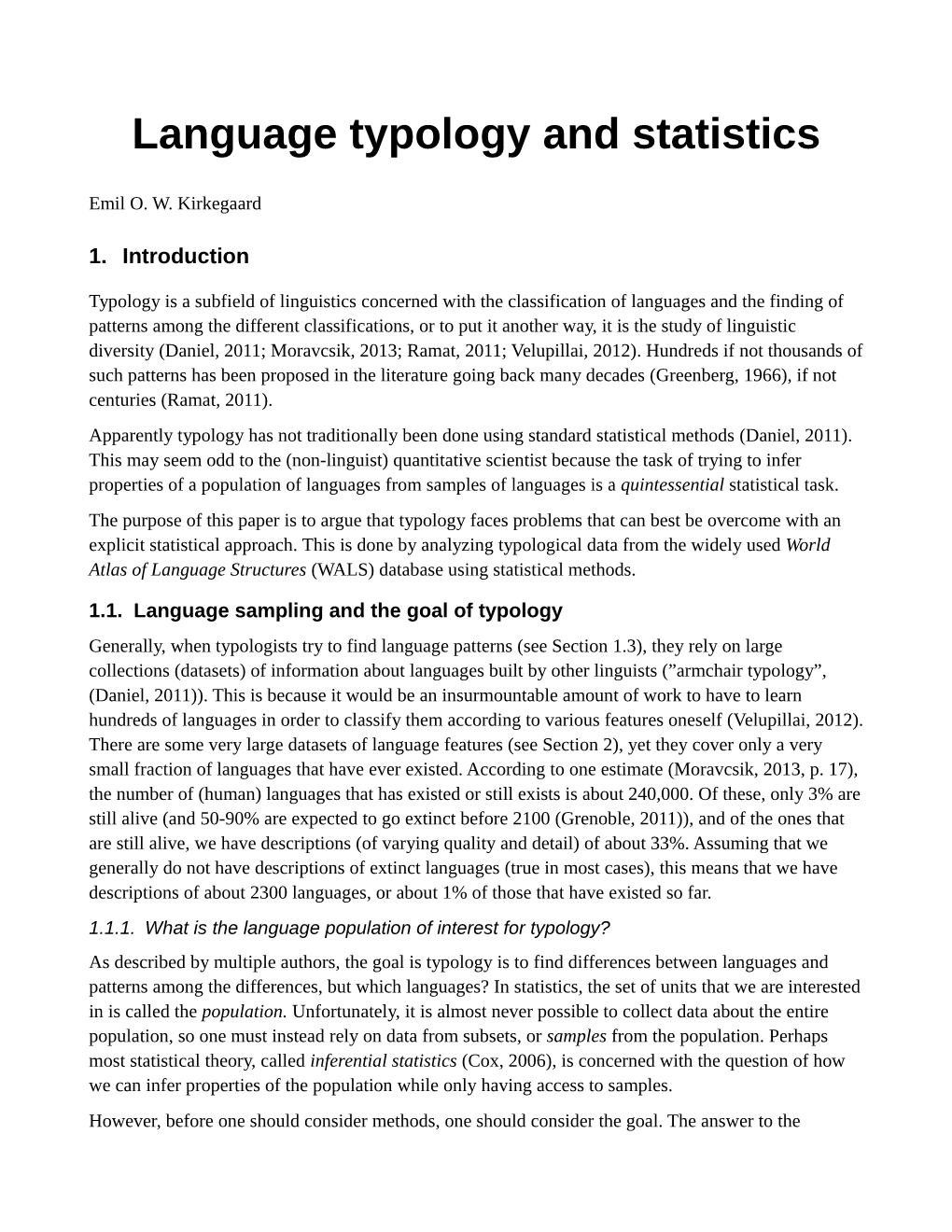 Language Typology and Statistics