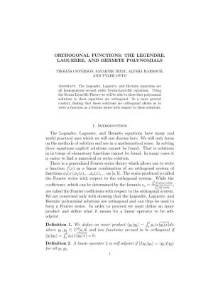 Orthogonal Functions: the Legendre, Laguerre, and Hermite Polynomials