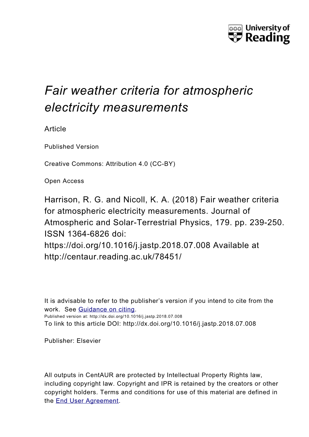 Fair Weather Criteria for Atmospheric Electricity Measurements