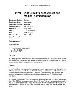 Diver Periodic Health Assessment and Medical Administration