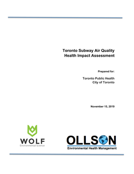 Toronto Subway Air Quality Health Impact Assessment