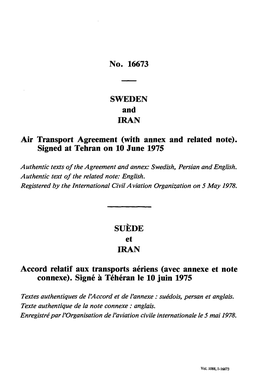 No. 16673 SWEDEN and IRAN Air Transport Agreement