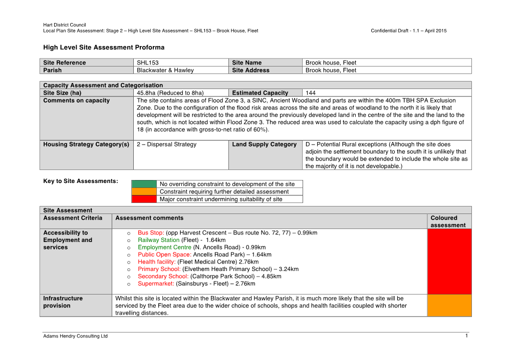 153 – Brook House, Fleet Confidential Draft - 1.1 – April 2015