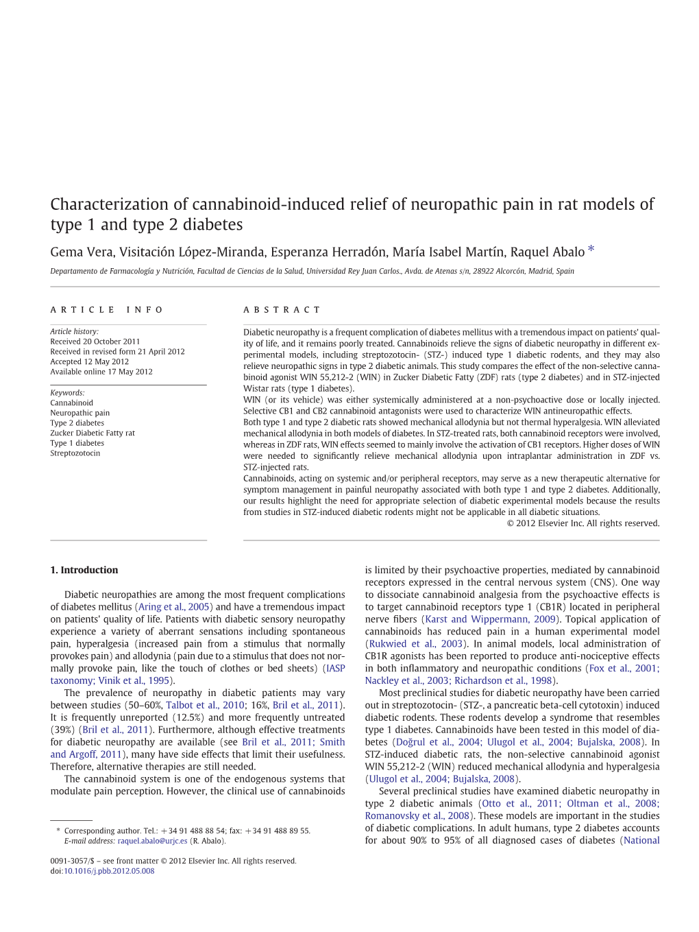 Characterization of Cannabinoid-Induced Relief of Neuropathic Pain in Rat Models of Type 1 and Type 2 Diabetes