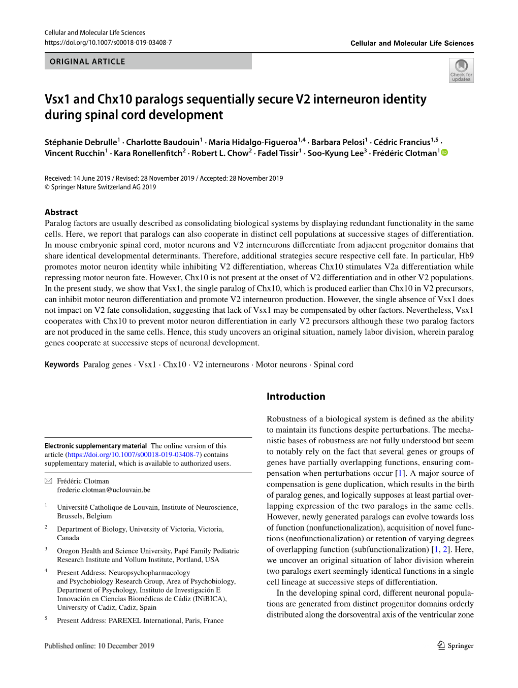 Vsx1 and Chx10 Paralogs Sequentially Secure V2 Interneuron Identity During Spinal Cord Development