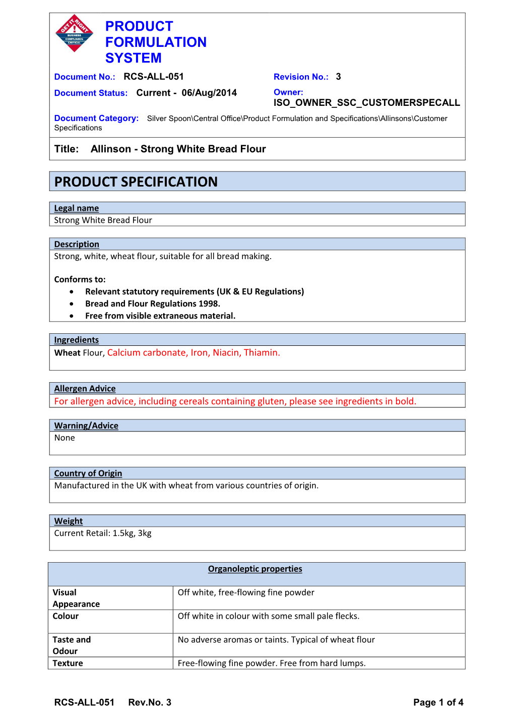 Product Specification