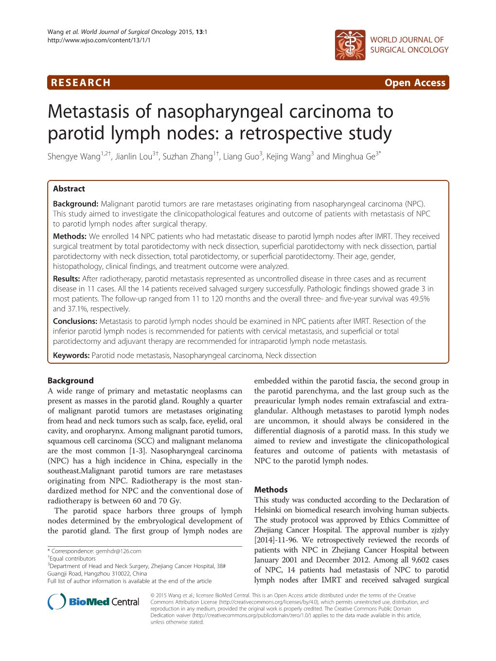 Metastasis of Nasopharyngeal Carcinoma to Parotid Lymph Nodes