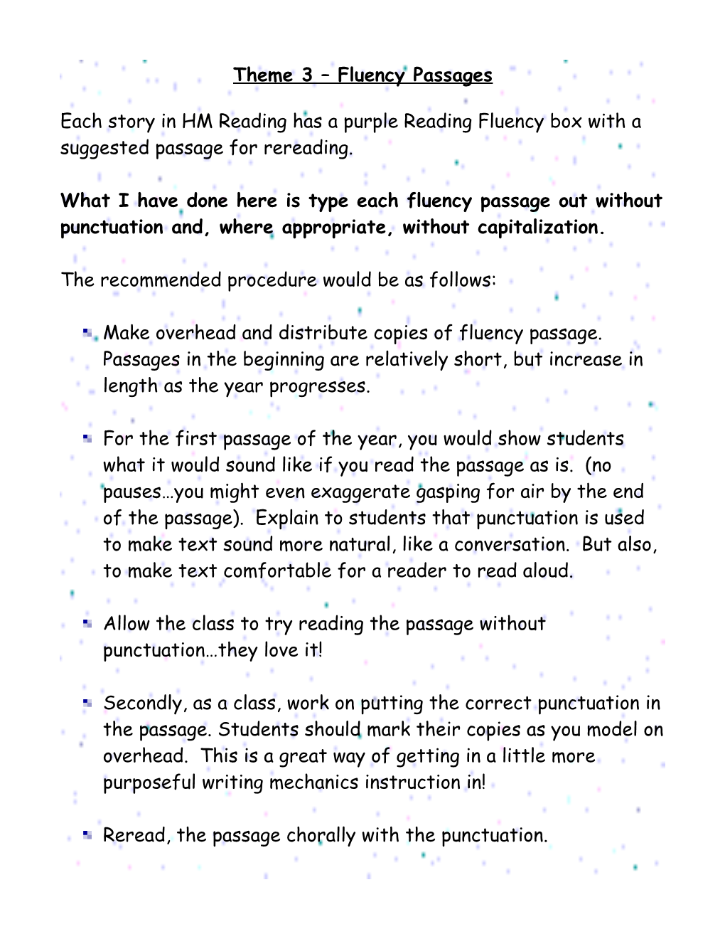 Theme 1 Fluency Passages