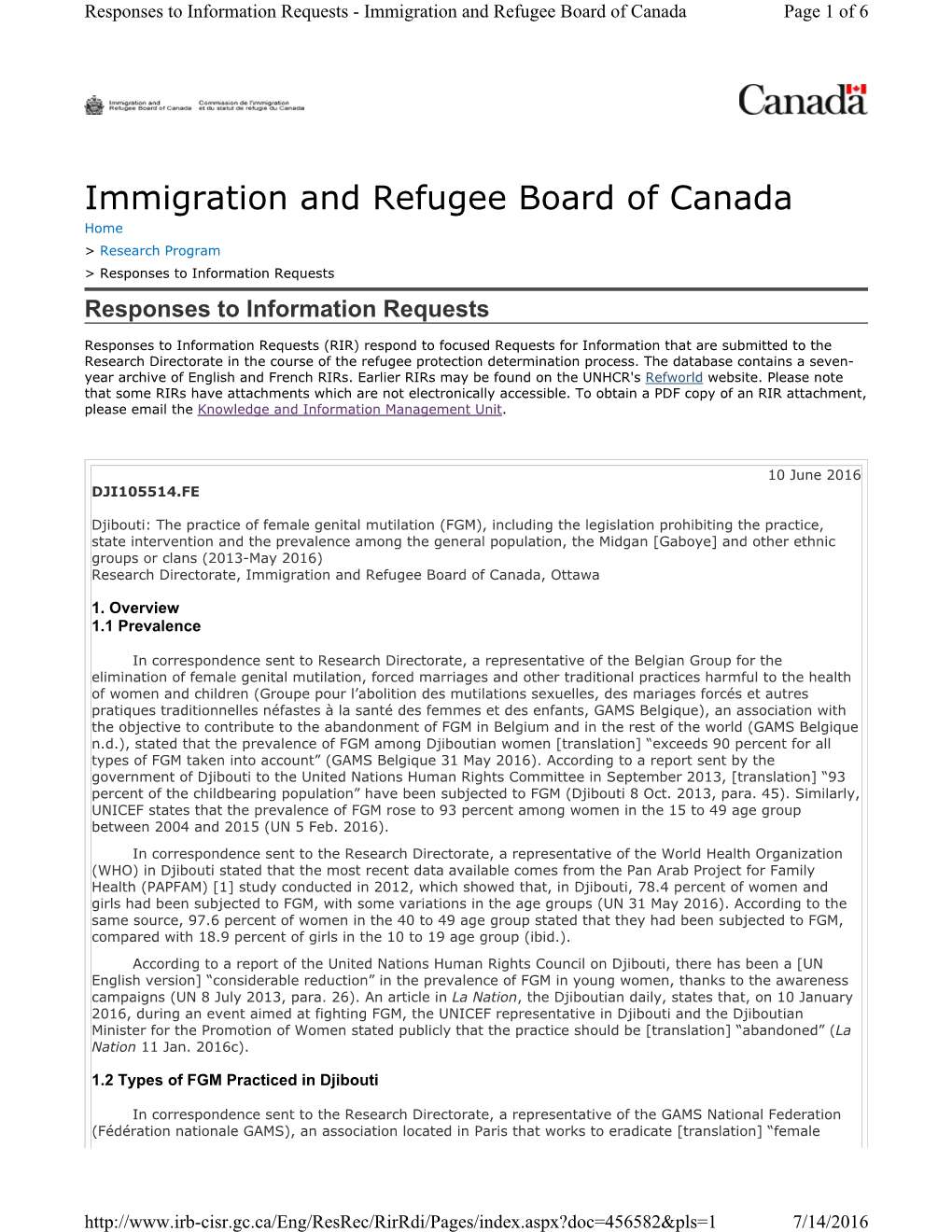 Immigration and Refugee Board of Canada Page 1 of 6