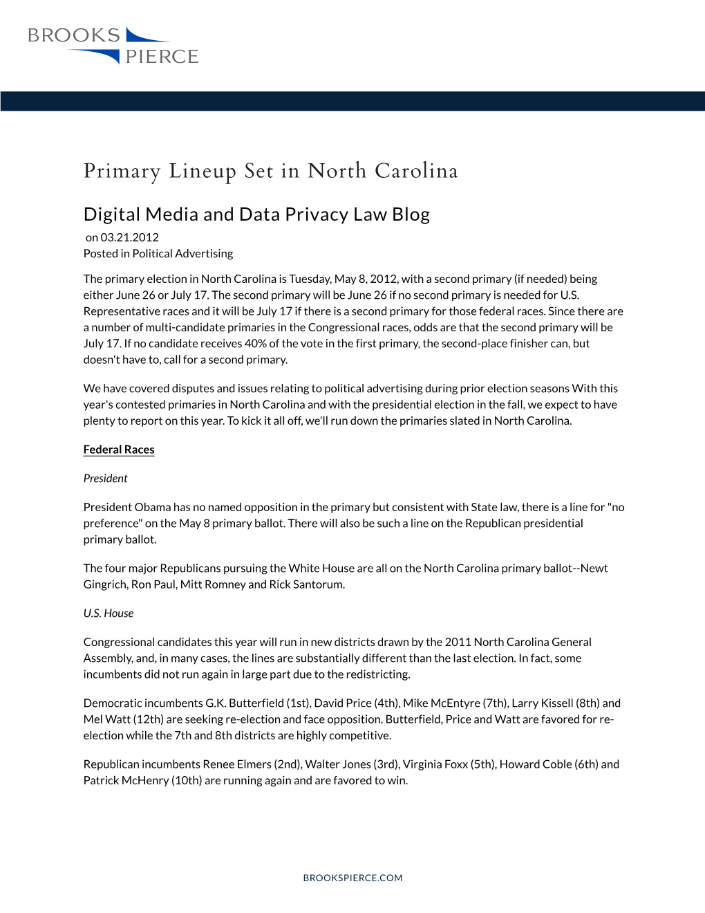 Primary Lineup Set in North Carolina