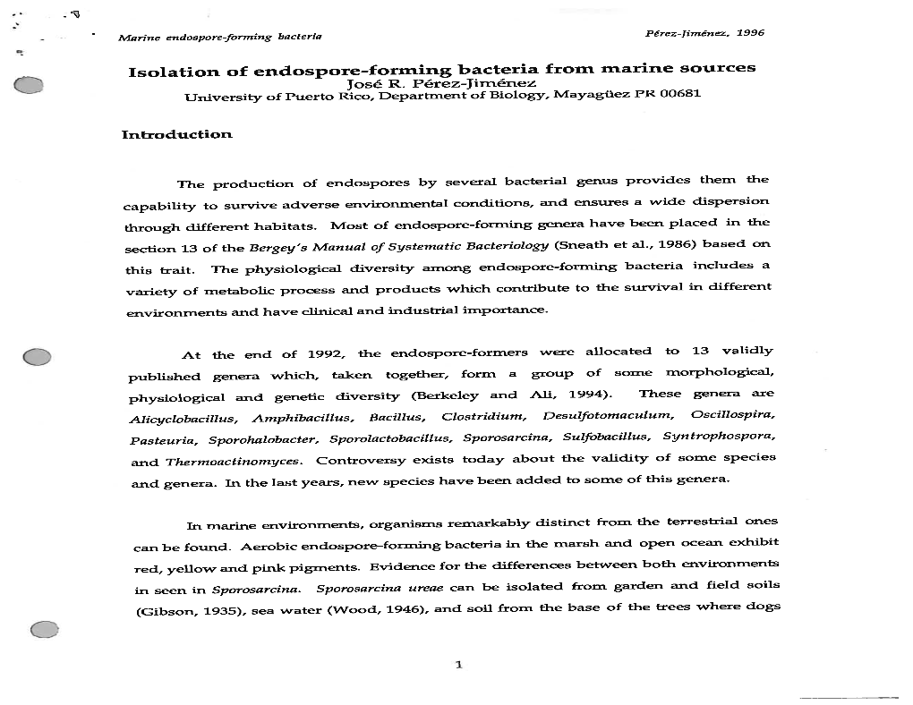 Perez-Jimenez, J. Isolation of Endospore-Forming Bacteria From