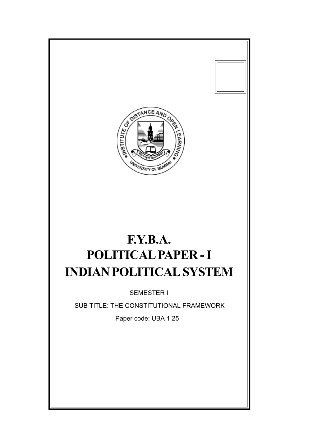 F.Y.B.A. Politicalpaper-I Indianpoliticalsystem