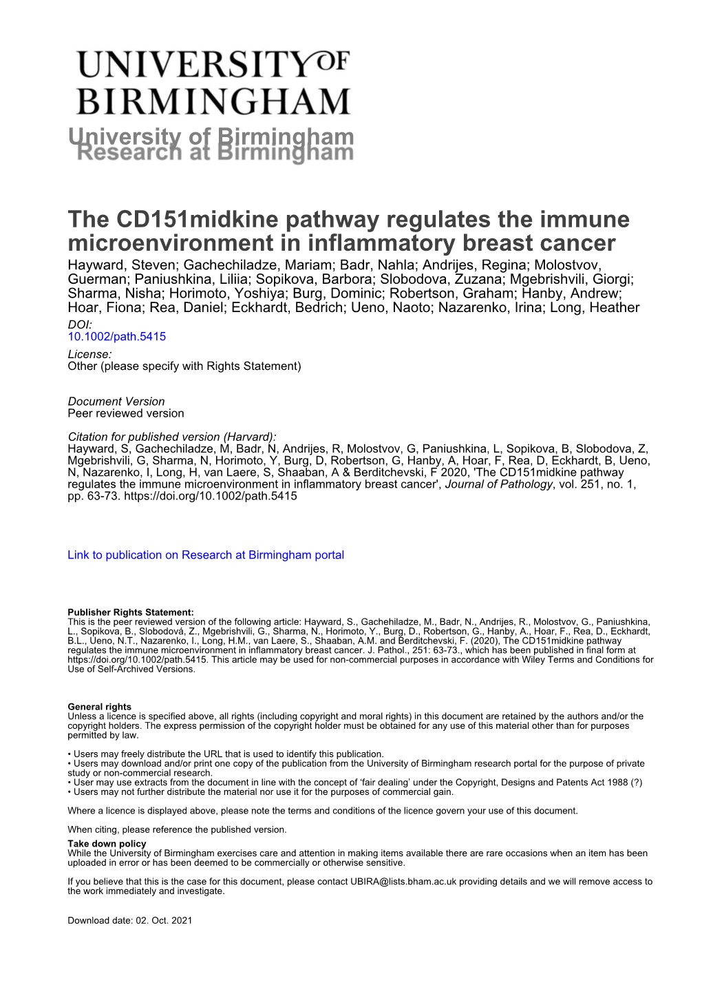 The CD151-Midkine Pathway Regulates the Immune Microenvironment in Inflammatory Breast Cancer