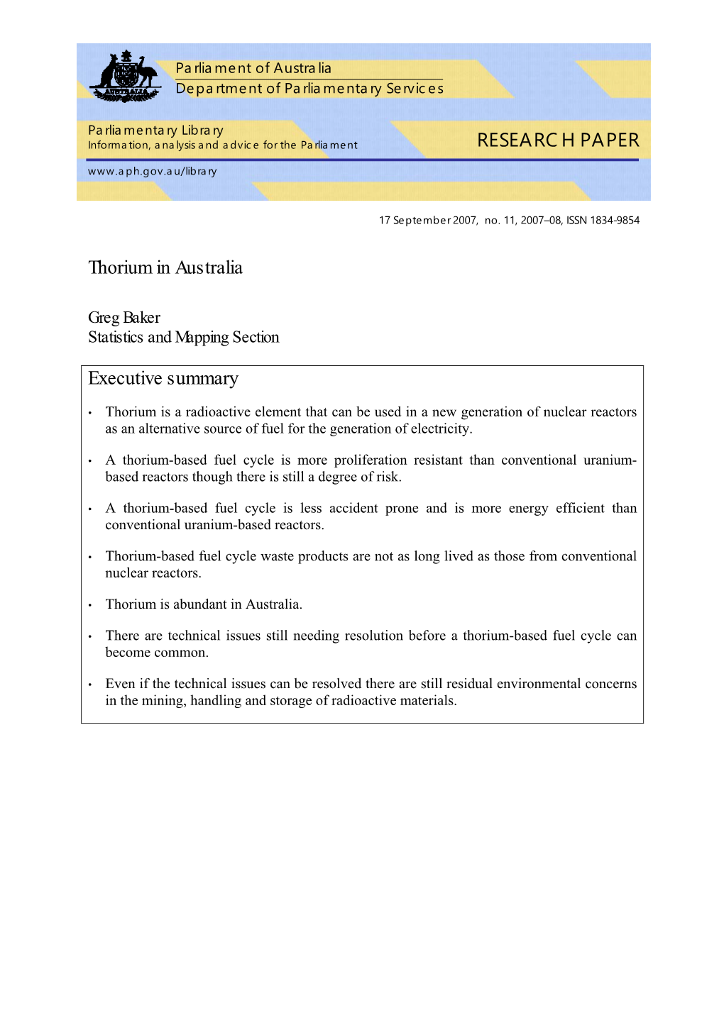 Thorium in Australia