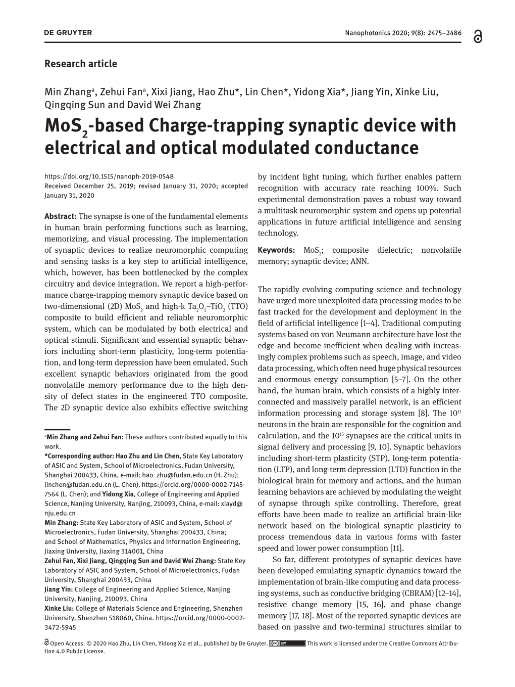 Mos -Based Charge-Trapping Synaptic Device with Electrical and Optical