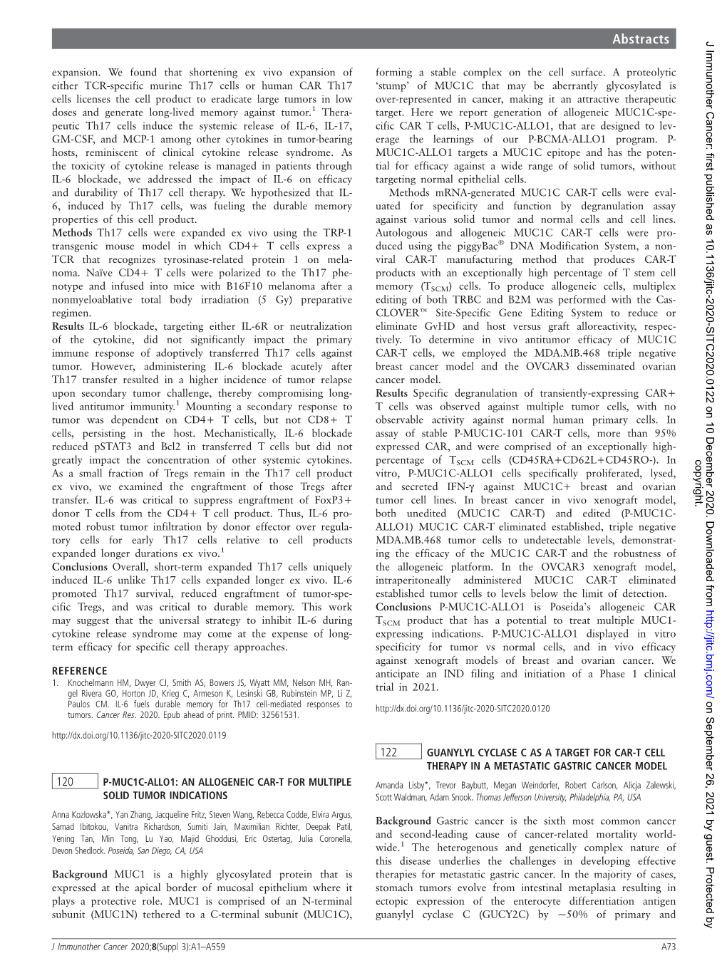 122 Guanylyl Cyclase C As a Target for CAR-T Cell Therapy in a Metastatic