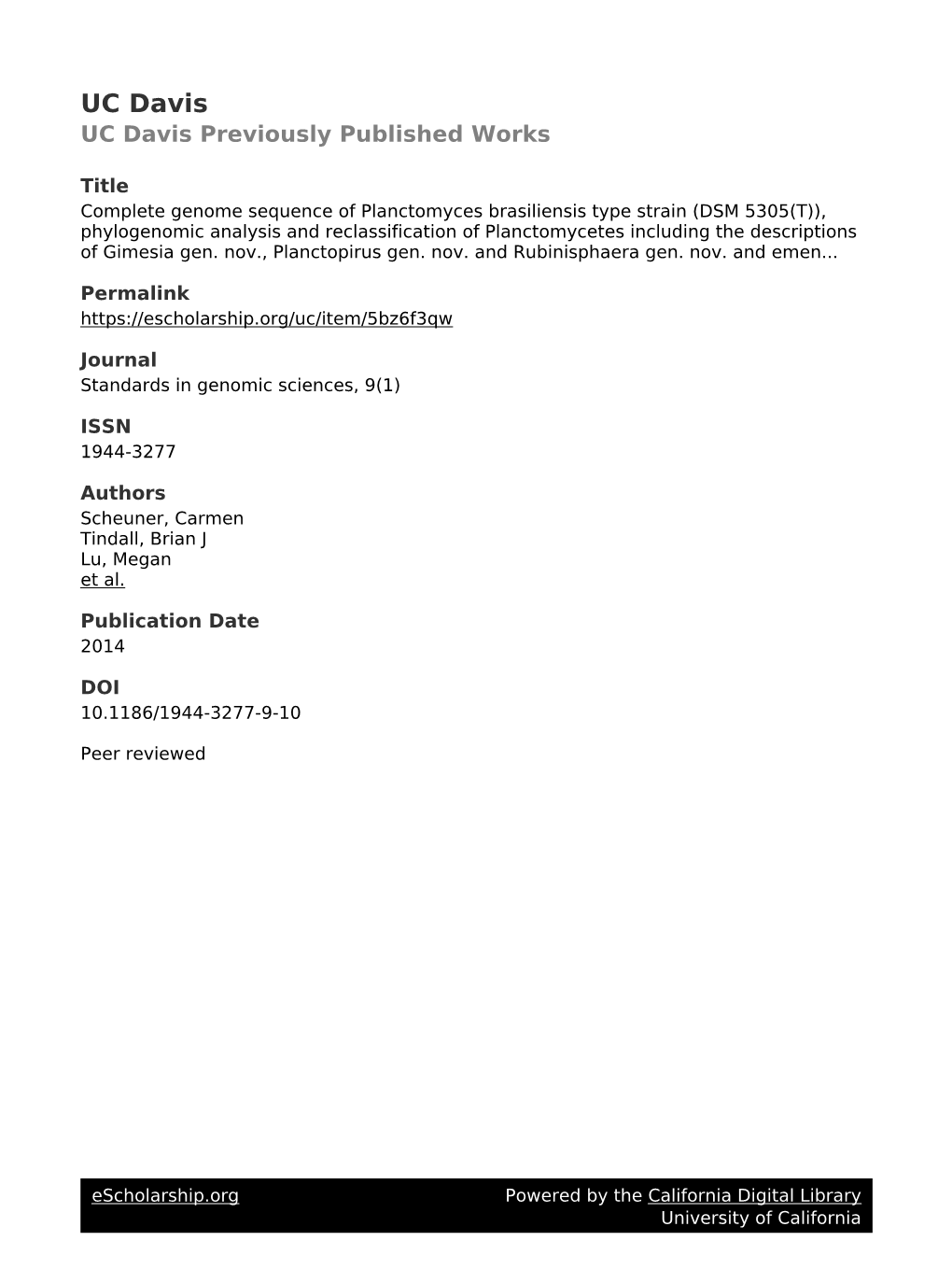 Complete Genome Sequence of Planctomyces Brasiliensis Type Strain