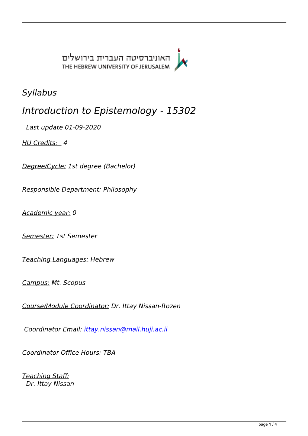 Introduction to Epistemology - 15302