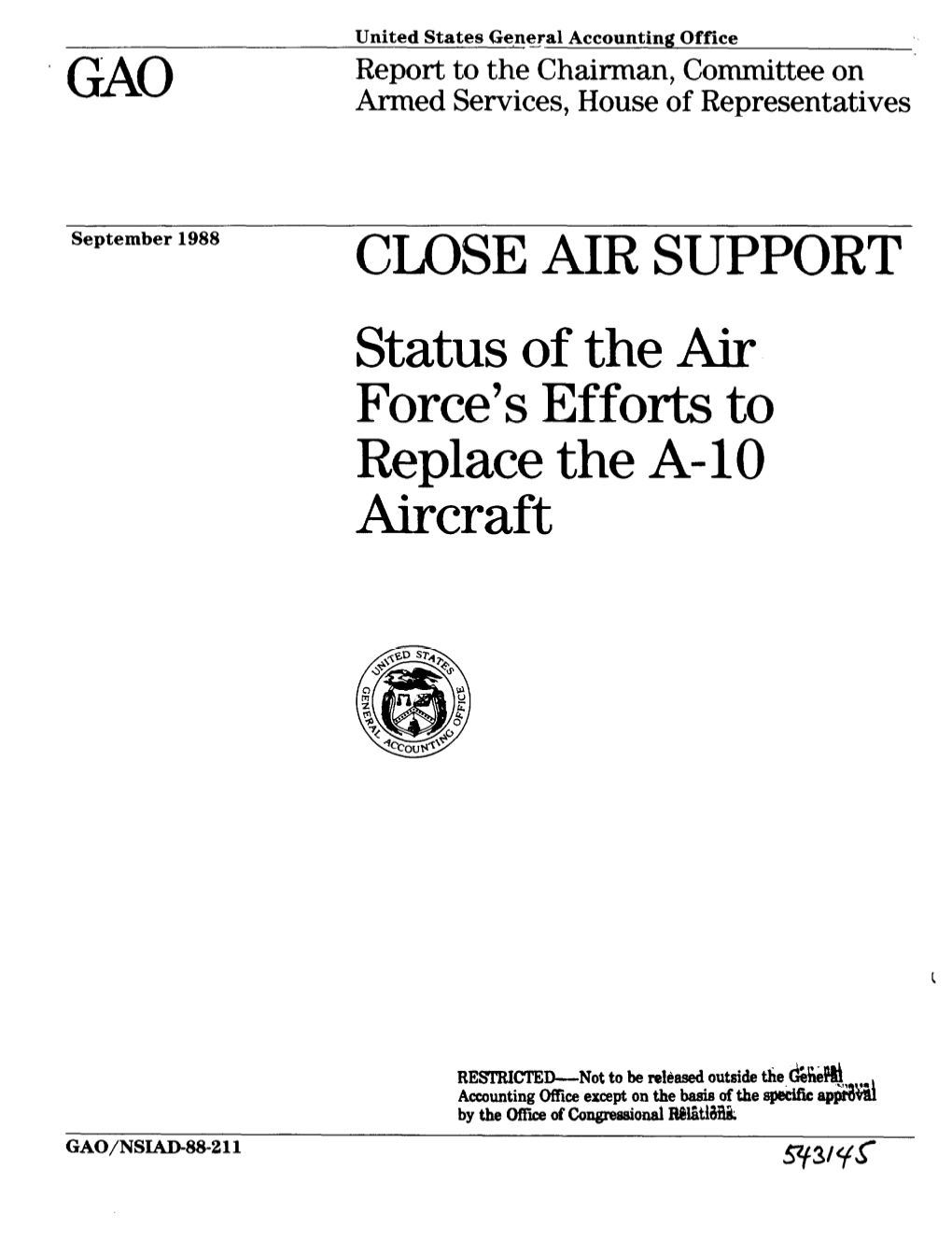 NSIAD-88-211 Close Air Support Chapter 1 Iutroduction