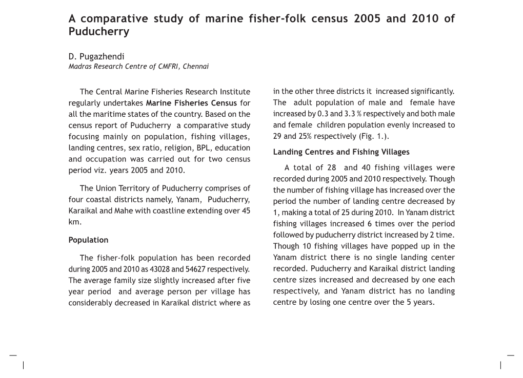 A Comparative Study of Marine Fisher-Folk Census 2005 and 2010 of Puducherry