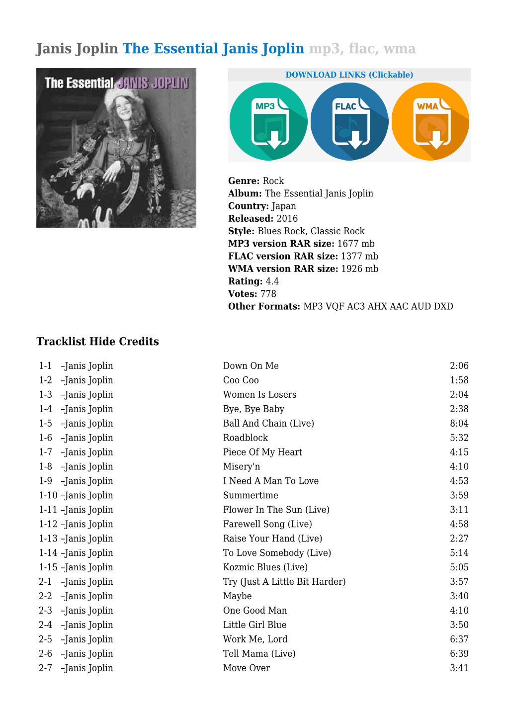 The Essential Janis Joplin Mp3, Flac, Wma