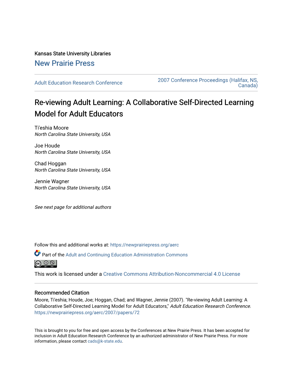 Re-Viewing Adult Learning: a Collaborative Self-Directed Learning Model for Adult Educators