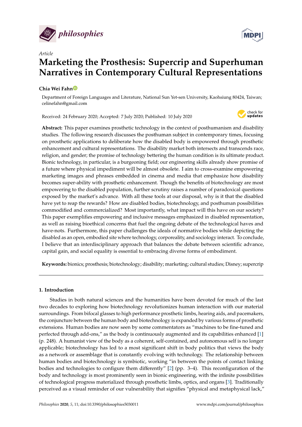 Marketing the Prosthesis: Supercrip and Superhuman Narratives in Contemporary Cultural Representations