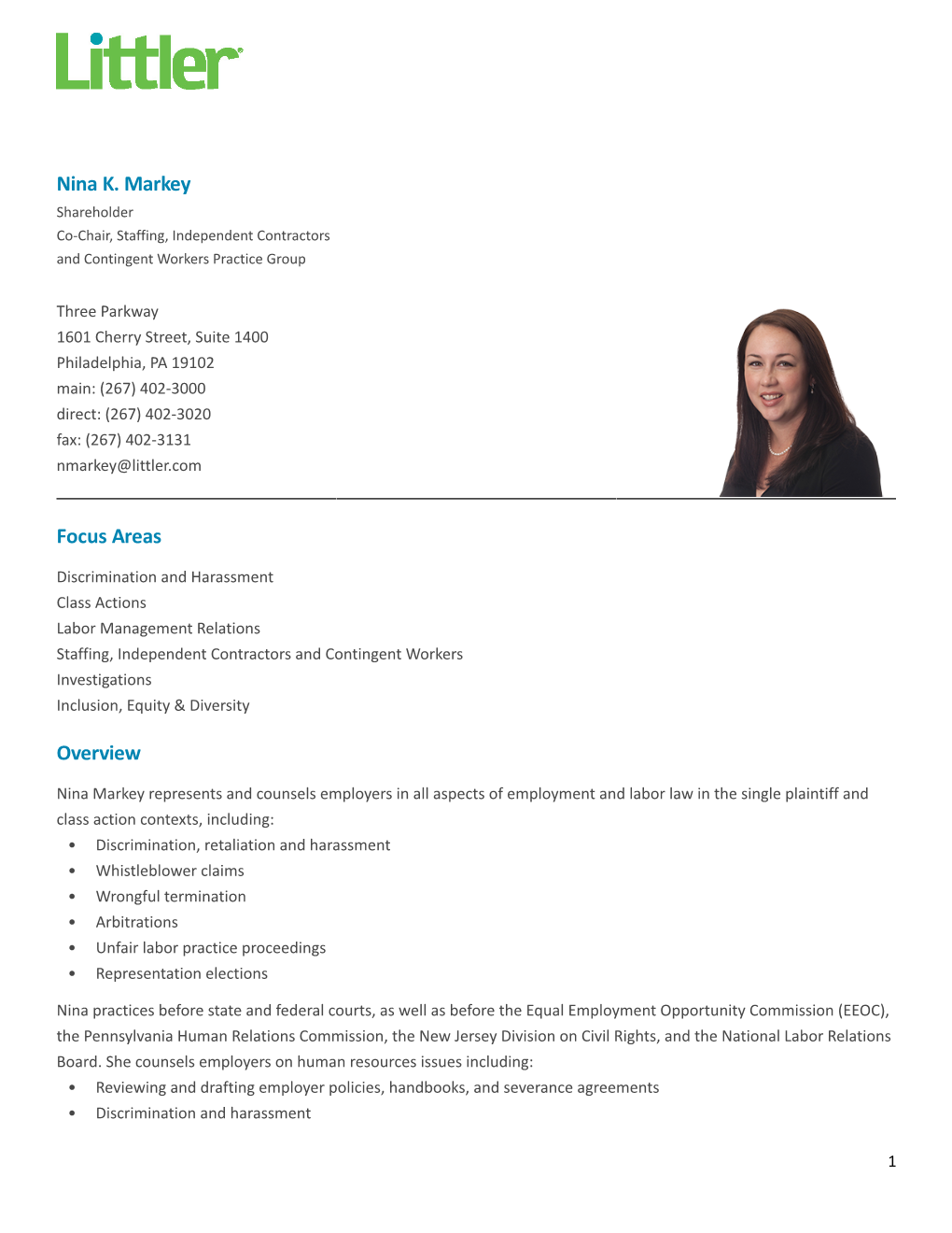 Nina K. Markey Focus Areas Overview