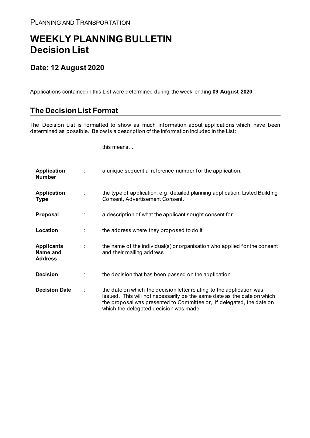 Planning Applications Determined 09 August 2020