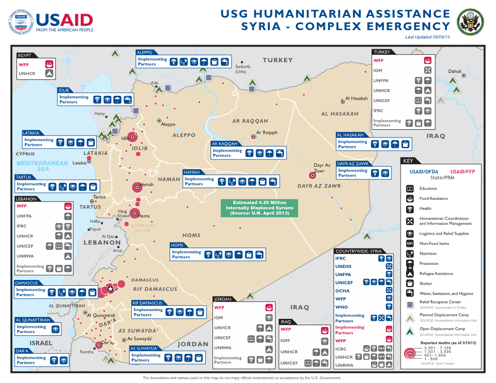 Usg Humanitarian Assistance Syria Map 05-09-2013