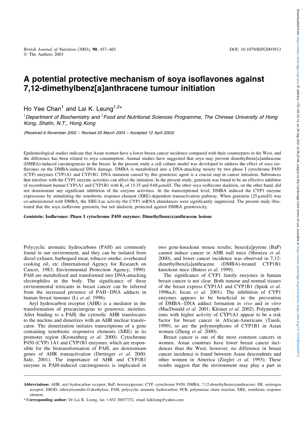 A Potential Protective Mechanism of Soya Isoflavones Against 7,12