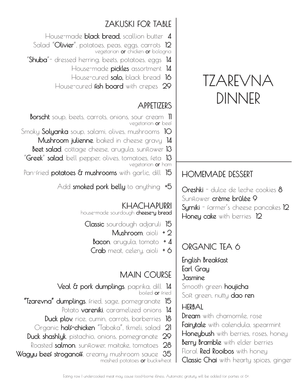 Tzarevna Dinner