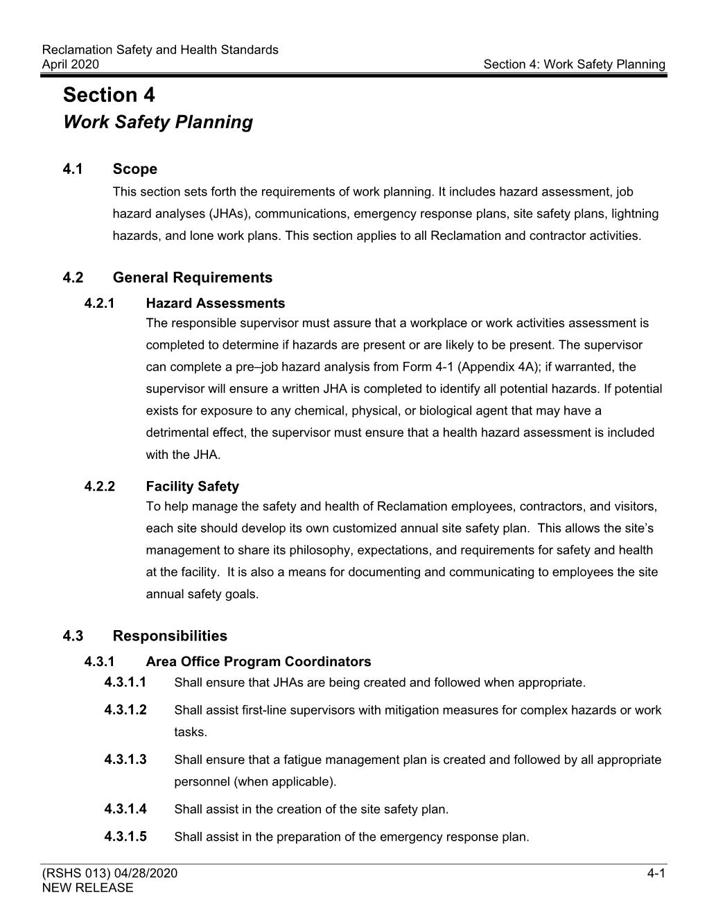 Section 4 – Work Safety Planning