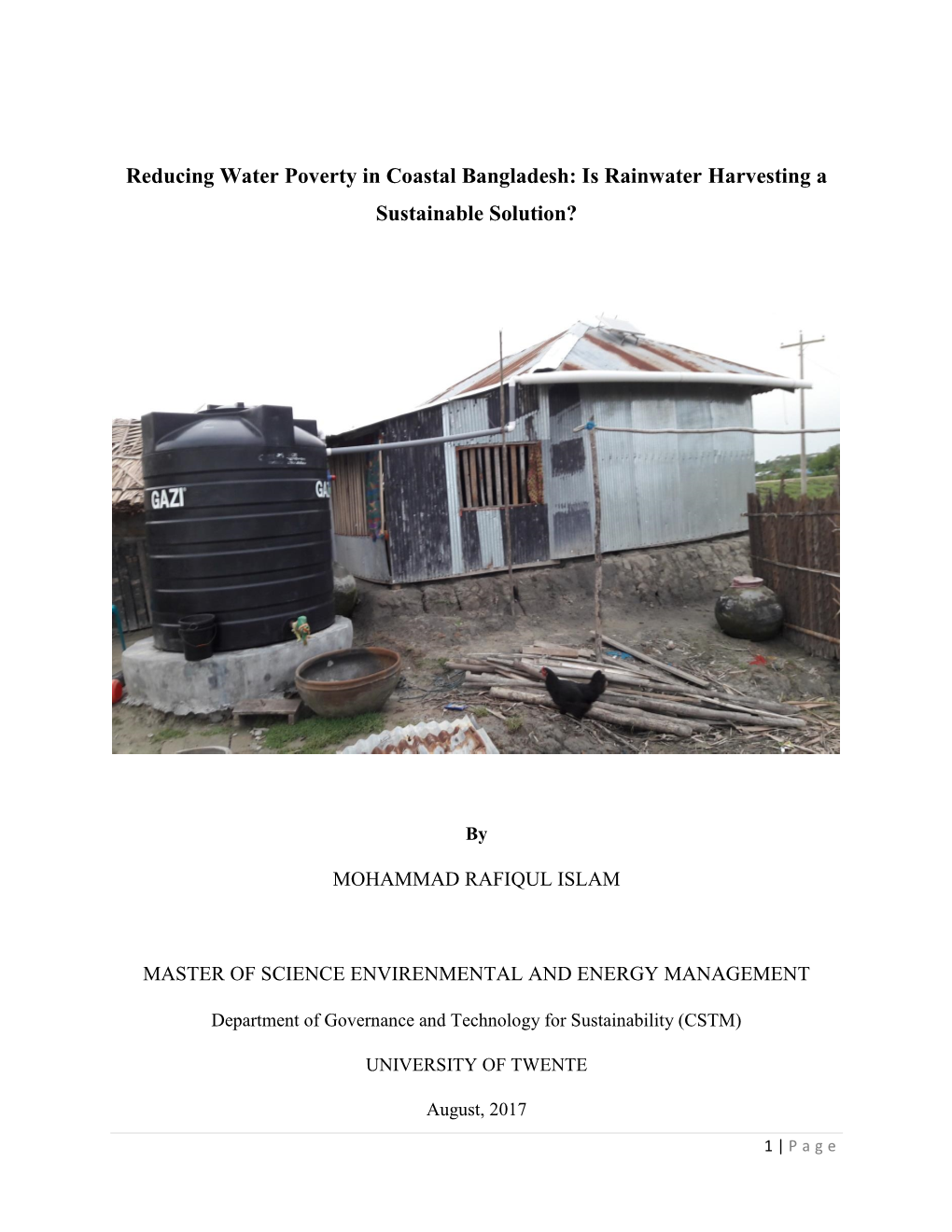 Reducing Water Poverty in Coastal Bangladesh: Is Rainwater Harvesting a Sustainable Solution?