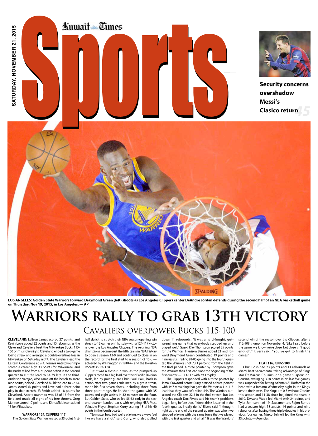 Warriors Rally to Grab 13Th Victory Cavaliers Overpower Bucks 115-100