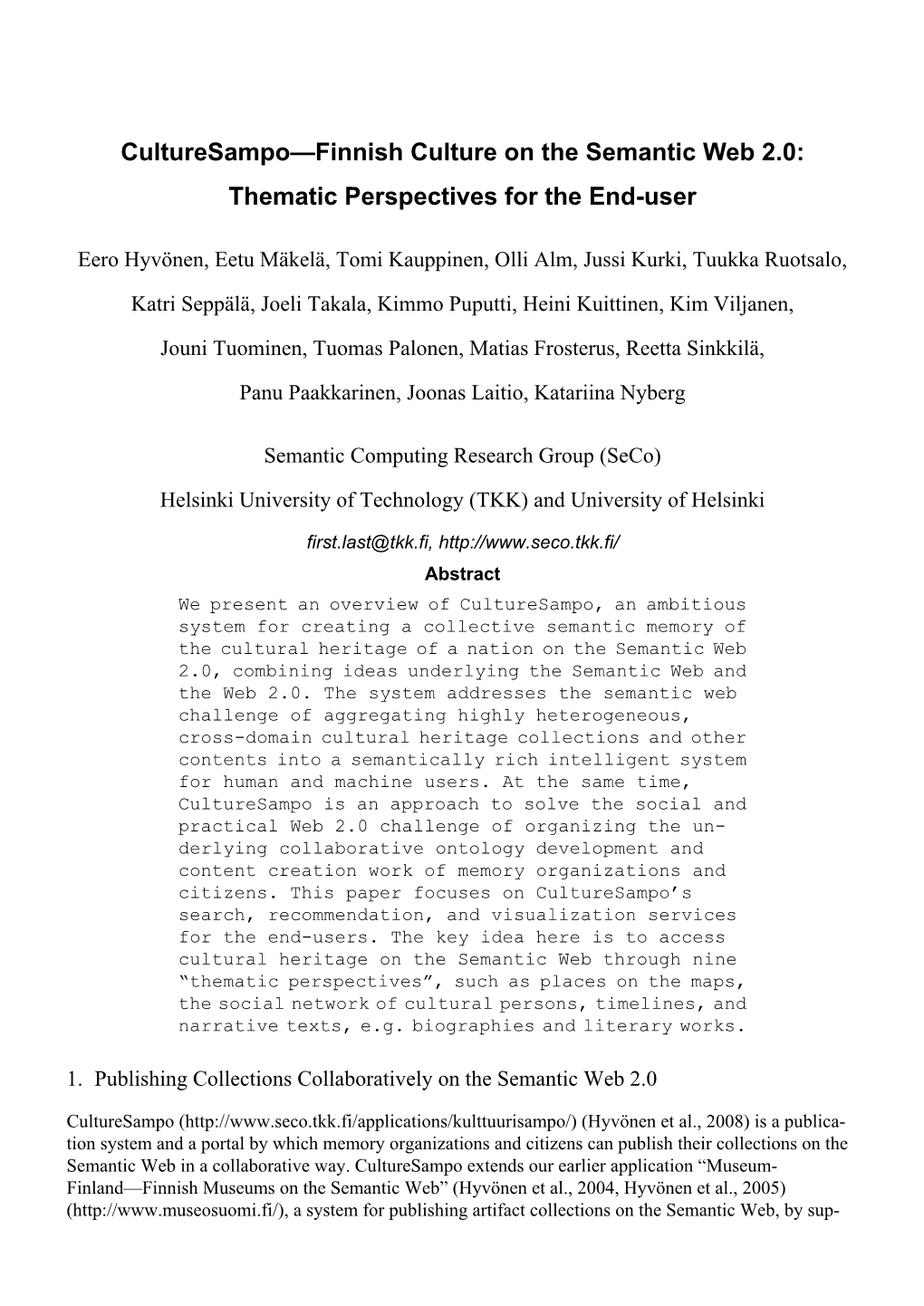 Culturesampo—Finnish Culture on the Semantic Web 2.0: Thematic Perspectives for the End-User