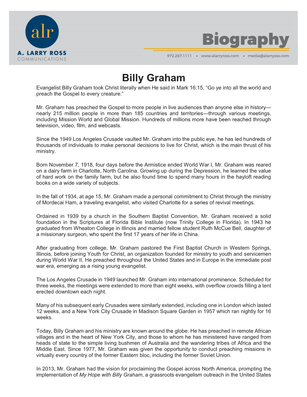 Billy Graham Biography