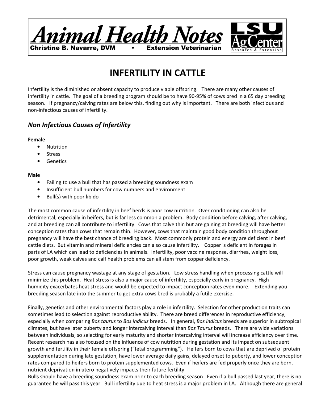 Infertility in Cattle