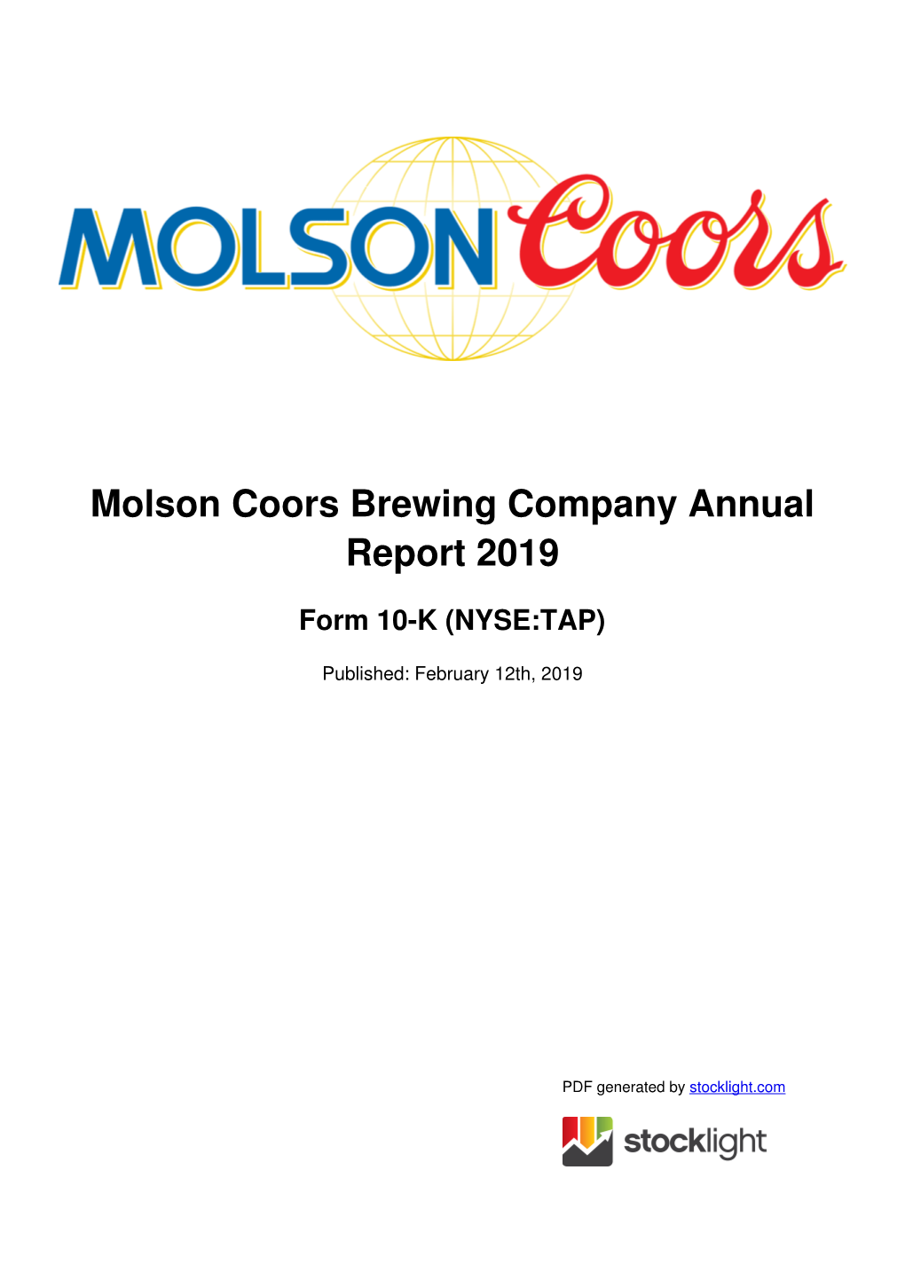 Molson Coors Brewing Company Annual Report 2019