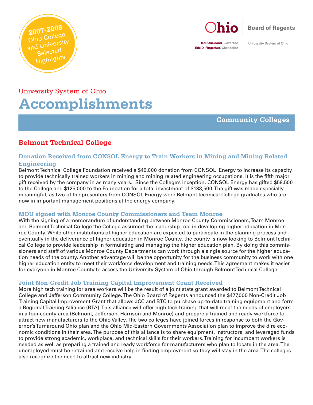 Accomplishments Community Colleges