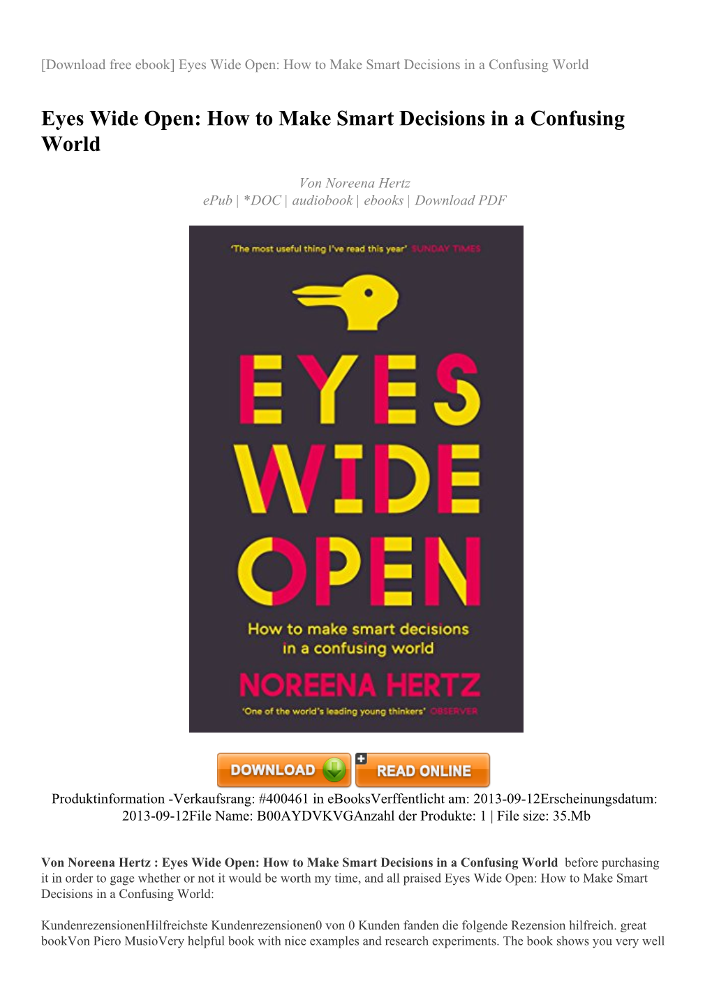 Eyes Wide Open: How to Make Smart Decisions in a Confusing World