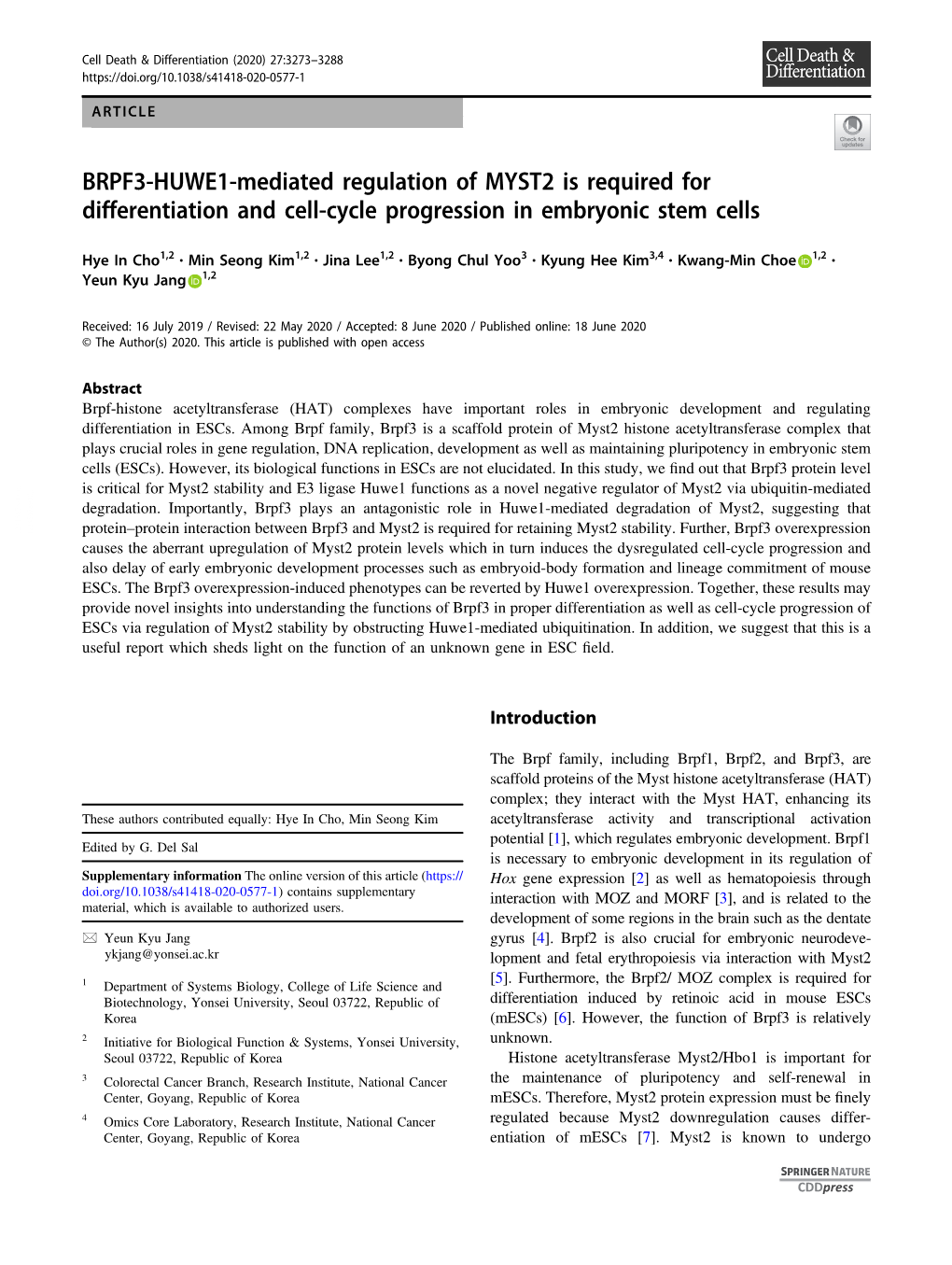 BRPF3-HUWE1-Mediated Regulation of MYST2 Is Required for Differentiation and Cell-Cycle Progression in Embryonic Stem Cells